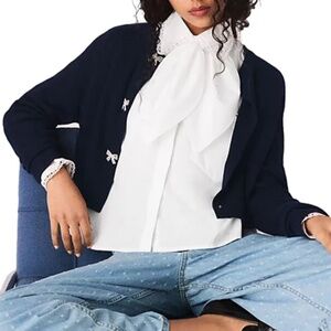 Marionoeud Bow Jewelry Button Wool Cardigan